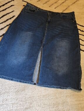 Architect Dark Blue Denim Midi Skirt with Front Slit